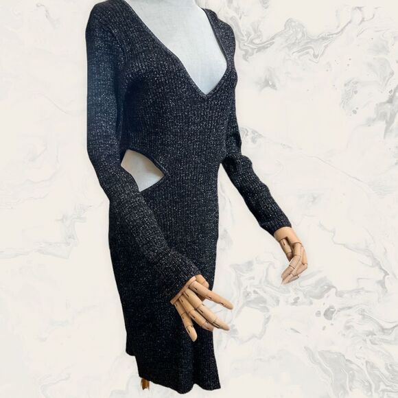NWT OPEN EDIT Sparkle Cutout Sweater Minidress - Size L - Black - Picture 2 of 6